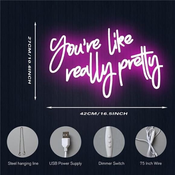 You Are Like Really Pretty Neon Sign Pink Room Decor LED Wall Decor Bedroom NEW - Picture 7 of 7